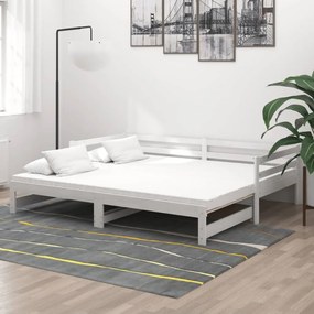 Καναπές Κρεβάτι Συρόμενος Λευκός 2x(90x200) εκ. Ξύλο Πεύκου - Λευκό