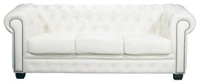 Καναπές 3θέσιος Δέρμα Chesterfield T.689  Άσπρο 201x92x72cm