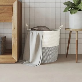 vidaXL Καλάθι Αποθήκευσης Γκρι και Λευκό Ø43 x 38 εκ. Βαμβακερό