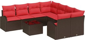vidaXL Σετ Καναπέ 9 pcs Καφέ και Κόκκινο Πολυεστέρας