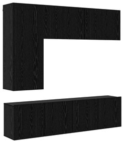 vidaXL Μονάδα Τοίχου Τηλεόρασης 5 pcs Μαύρη Οξυά Επεξεργασμένο ξύλο