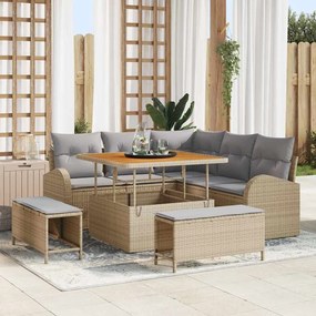 vidaXL Σετ Καναπέ Κήπου με μαξιλάρι 8 pcs Μπεζ Πολυ ράταν