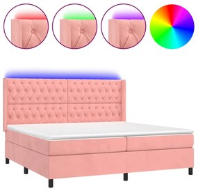 vidaXL Κρεβάτι Boxspring με Στρώμα &amp; LED Ροζ 200x200 εκ. Βελούδινο