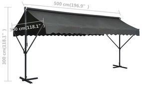 Τέντα Μεταφερόμενη με Βραχίονες Ανθρακί 500 x 300 εκ. - Ανθρακί