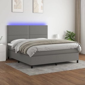 vidaXL Κρεβάτι Boxspring με Στρώμα &amp; LED Σκ.Γκρι 160x200 εκ Υφασμάτινο