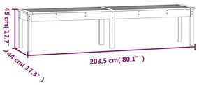 Πάγκος Κήπου Διθέσιος Μαύρο 203,5x44x45 εκ. Μασίφ Ξύλο Πεύκου - Μαύρο