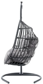 Κρεμαστή πολυθρόνα Miramar 124, 195x133x133cm, 28 kg, Γκρι, Σκούρο γκρι, Μέταλλο, Πλαστικό ψάθινο, Ταπισερί, Μαξιλάρι καθίσματος: Ναι | Epipla1.gr