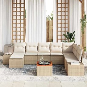 vidaXL Σετ Καναπέ Κήπου με μαξιλάρι 9 pcs Μπεζ Πολυ ράταν