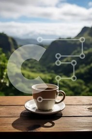 Σετ των 2 Intra Συλλεκτικό Ξύλινο Παζλ Plywood 4mm - Φλιτζάνι καφέ με θέα στα πράσινα βουνά Σε Ξύλινο Κουτί - Διαστάσεις: 10x10 cm – 25 κομμάτια