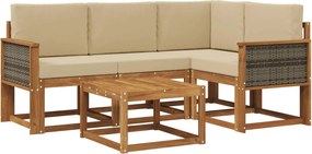 vidaXL Σειρά Καναπέ Εξωτερικού 5 pcs Φυσικό και Μπεζ Πολυεστέρας