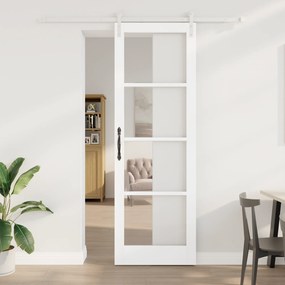 vidaXL Συρόμενη Πόρτα με Σετ Υλικών "ORKDAL" Λευκό Στερεό Ξύλο & Γυαλί