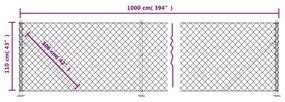 vidaXL Συρματόπλεγμα Περίφραξης Ανθρακί 1,1 x 10 μ. με Βάσεις Φλάντζα