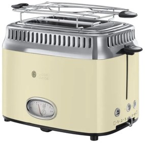 Russell Hobbs Retro Vintage Κρέμα Τοστιέρα 21682-56, 1300W, 2 φέτες, 6 επίπεδα, Κλίμακα ένδειξης ρετρό, Lift & Look, Γρήγορη φρυγανιά, Κρέμα/Inox