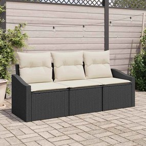 vidaXL Σετ Καναπέ Κήπου 3 pcs Μαύρο, Κρέμα Πολυ rattan, βαμμένο ατσάλι