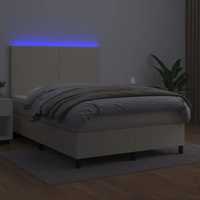 vidaXL Κρεβάτι Boxspring με Στρώμα &amp; LED Κρεμ 140x190 εκ. Συνθ. Δέρμα
