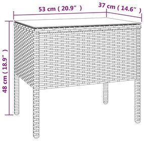 vidaXL Βοηθητικό Τραπεζάκι Καφέ 53x37x48 εκ. Συνθ. Ρατάν/ Ψημένο Γυαλί