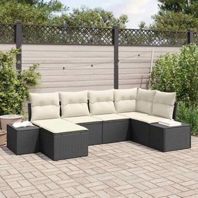 vidaXL Σετ Καναπέ Κήπου με μαξιλάρι 6 pcs Μαύρο και Κρέμα Πολυ ράταν