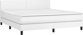 vidaXL Κρεβάτι Boxspring με Στρώμα Λευκό 160x200εκ.από Συνθετικό Δέρμα