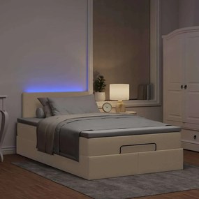 vidaXL Οθωμανικό κρεβάτι με στρώμα &amp; LEDs Cream 120x190cm ύφασμα