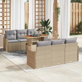 vidaXL Σετ Καναπέ Κήπου με αποθήκευση 7 pcs Μπεζ Πολυ ράταν