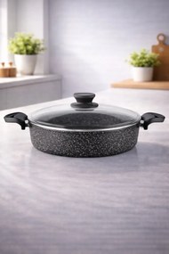 Stewehome Χύτρα χαμηλή από γρανίτη 24 cm μαύρη Μαύρο