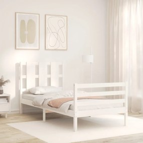 vidaXL Πλαίσιο Κρεβατιού με Κεφαλάρι Λευκό Μασίφ Ξύλο Single
