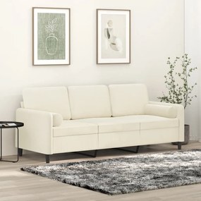 vidaXL Καναπές Τριθέσιος Κρεμ 180 εκ. Βελούδινος με Μαξιλάρια