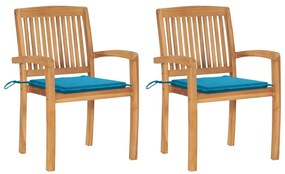 vidaXL Καρέκλες Κήπου 2 τεμ. από Μασίφ Ξύλο Teak με Μπλε Μαξιλάρια