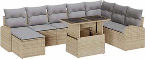 vidaXL Σετ Καναπέ Κήπου με αποθήκευση 9 pcs Μπεζ Πολυ ράταν