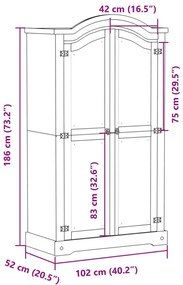 Ντουλάπα Corona 102x52x186 εκ. από Μασίφ Ξύλο Πεύκου - Καφέ