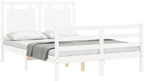 vidaXL Πλαίσιο Κρεβατιού με Κεφαλάρι Λευκό 140x200 εκ. Μασίφ Ξύλο