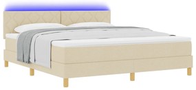 vidaXL Κρεβάτι με Κουτί με Στρώμα & LED Κρεμ 180x200 εκ Ύφασμα