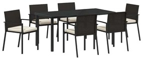 vidaXL Σέτ φαγητού για κήπο 7 pcs Μαύρο Πολυ ράταν