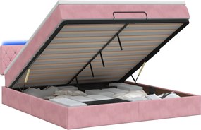vidaXL Κρεβάτι Ottoman με Στρώμα και LED Ροζ 140 x 190 cm Βελούδο