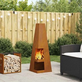 vidaXL Τζάκι με Αποθήκευση Ξύλων 35x35x100 εκ, Φθαρτό Ατσάλι.