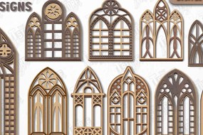 Intra απο ξύλο plywood  Χρώμα wenge 3mm-4mm πάχος - Πακέτο γοτθικών παραθύρων | Γοτθικό Στυλ|CNC Δίασταση 20x25 cm INTRAFABR-95710957