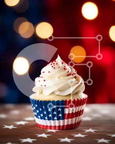 Intra Συλλεκτικό Ξύλινο Παζλ Plywood  4mm - Πατριωτικό Cupcake με σχέδιο αμερικανικής σημαίας Σε Ξύλινο Κουτί - Διαστάσεις: 10x10 cm – 25 κομμάτια