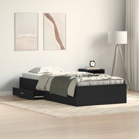 vidaXL Κρεβάτι Μαύρο Δρυ 90x200 εκ Επεξεργασμένο Ξύλο
