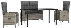 vidaXL Σετ Τραπεζαρίας Κήπου 4 τεμ. Γκρι Συνθετικό Ρατάν με Μαξιλάρια