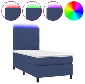 vidaXL Κρεβάτι Boxspring με Στρώμα &amp; LED Μπλε 90x190 εκ. Υφασμάτινο