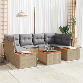 vidaXL Σετ 6 Τεμαχίων Καναπέ Κήπου με Μαξιλάρια Μπεζ Πολυ Ρατάν Ακακία