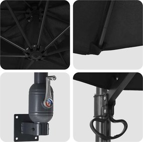 vidaXL Ομπρέλα Κήπου Μαύρο 248 x 248 x 148 εκ. Πολυεστέρας και Χάλυβας