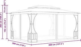 vidaXL Κιόσκι με Δίχτυα Κρεμ 300 x 400 x 265 εκ.
