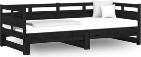 vidaXL Καναπές Κρεβάτι Συρόμενος Μαύρος 2x(80x200) εκ. από Μασίφ Πεύκο