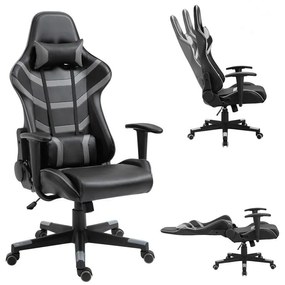 BF9050 Gaming Πολυθρόνα Γραφείου, Ανάκλιση Πλάτης έως 90°, Pu Μαύρο - Γκρι 67x69x124/134cm ΕΟ588,3