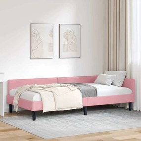 vidaXL Πλαϊνό Κρεβάτι Ροζ 100 x 200 cm Βελούδο και Στιβαρή ξυλεία
