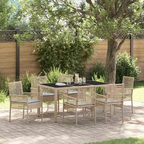 vidaXL Σέτ φαγητού για κήπο 7 pcs Μπεζ συνθετικό ρατάν