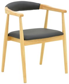 Πολυθρόνα Sandi pakoworld rubberwood σε φυσική απόχρωση με μαύρο pu μαξιλάρι 50x60x80εκ