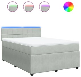 vidaXL Κρεβάτι Boxspring με Στρώμα Ανοιχτό Γκρι 140x190 εκ. Βελούδινο