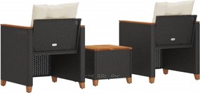 vidaXL Σετ Επίπλων Bistro 3 τεμ. Μαύρο Συνθ. Ρατάν/Ακακία + Μαξιλάρια